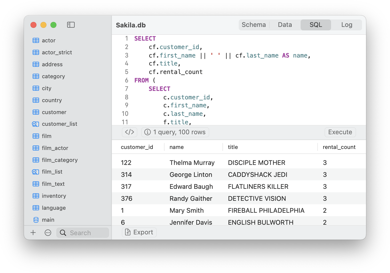 Custom SQL view